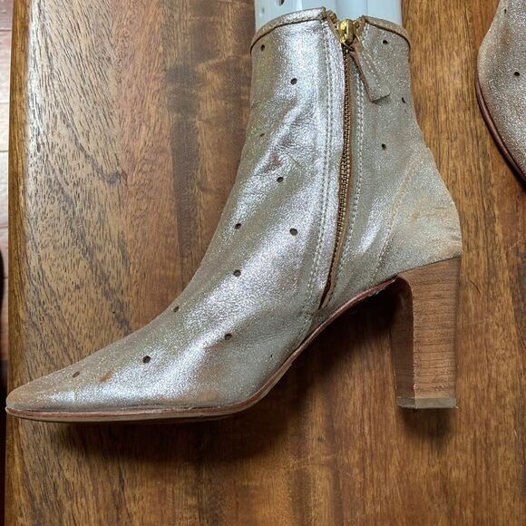 Boden Leather Silver Metalic Ankle Booties Size 37 - Picture 8 of 12